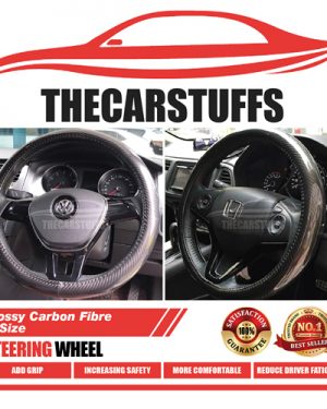 Glossy Carbon Fibre Full Black Steering Wheel Cover