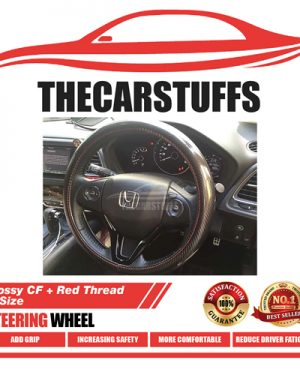 Glossy Carbon Fiber + Red Thread M Size Steering Wheel Cover